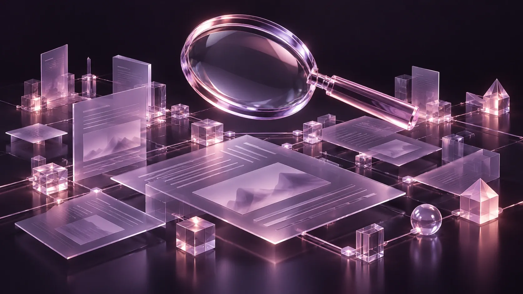 Interconnected glass nodes representing routed workflow data.